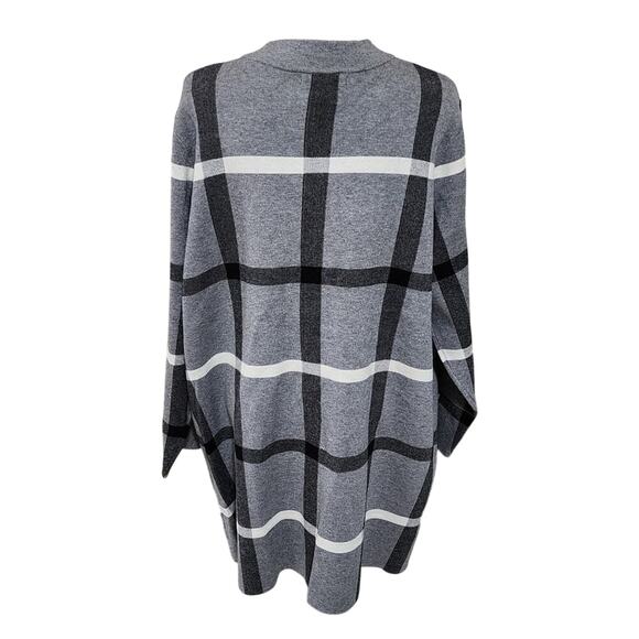 Tahari Grey, black and white windowpane duster length‎ cardigan sweater plus 3X - Picture 6 of 8